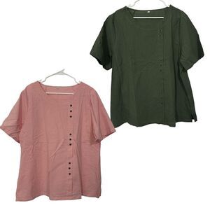 Stylish Pink and Green Button-Down Blouses